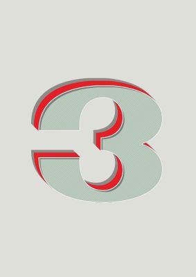 An unframed print of mix match number 3 kids wall art in typography in green and red accent colour