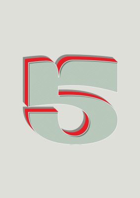 An unframed print of mix match number 5 kids wall art in typography in green and red accent colour