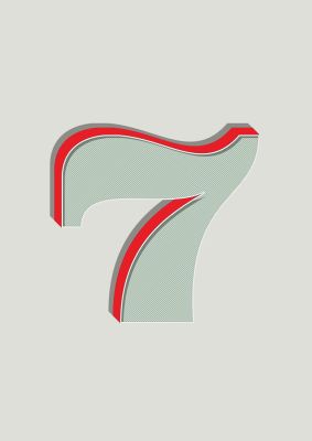 An unframed print of mix match number 7 kids wall art in typography in green and red accent colour