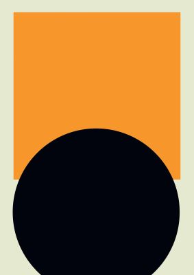 An unframed print of abstract shape mustard two graphical in orange and black accent colour