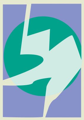 An unframed print of soft tone abstract lilac two graphical in green and purple accent colour