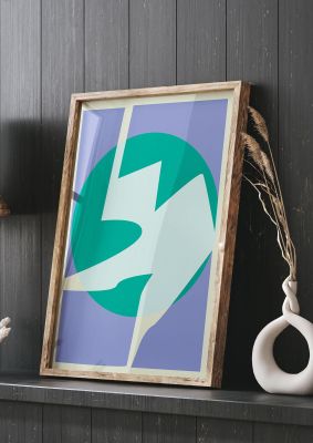 An unframed print of soft tone abstract lilac two graphical in green and purple accent colour