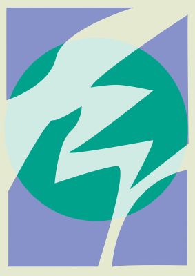 An unframed print of soft tone abstract lilac four graphical in green and purple accent colour
