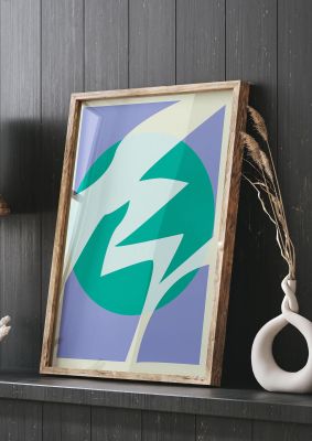 An unframed print of soft tone abstract lilac four graphical in green and purple accent colour