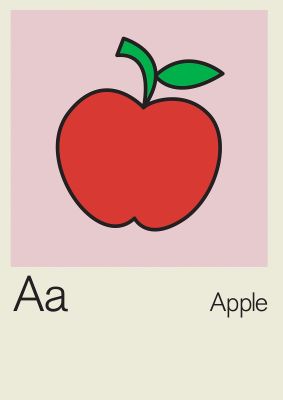 An unframed print of bold childlike fruit one apple kids wall art illustration in beige and red accent colour