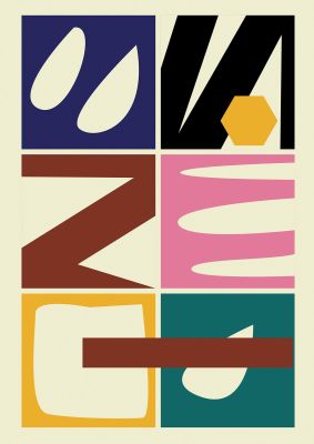 An unframed print of abstract collage mixed colour three retro in multicolour
