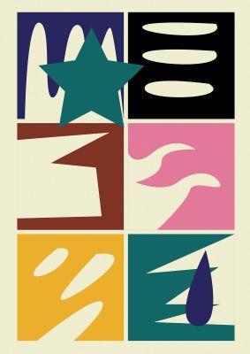 An unframed print of abstract collage mixed colour four retro in multicolour