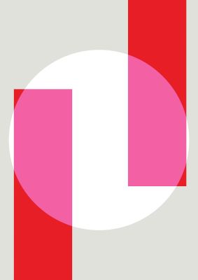 An unframed print of abstract rgb shape three graphical in white and red accent colour