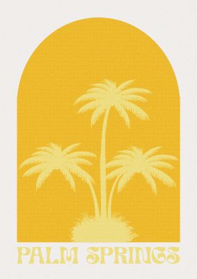 An unframed print of palm springs tropical arch travel illustration in orange and white accent colour