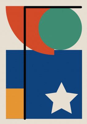 An unframed print of abstract bold shape two retro in multicolour and beige accent colour