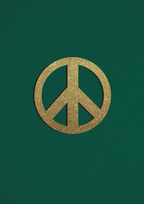 An unframed print of peace sign deep green graphical illustration in green and gold accent colour