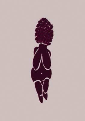 An unframed print of abstract painted figure graphical in pink and black accent colour