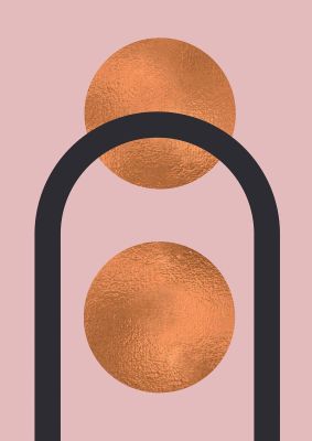An unframed print of copper and pink abstract one graphical in pink and gold accent colour