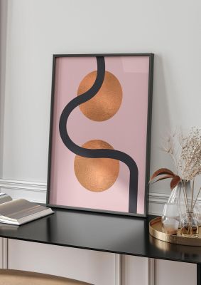 An unframed print of copper and pink abstract three graphical in pink and gold accent colour