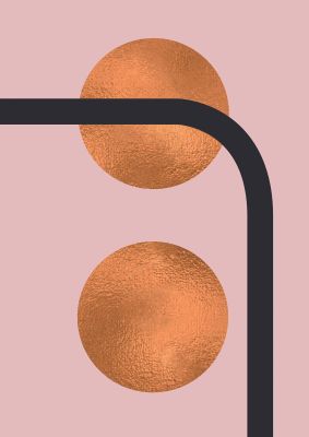 An unframed print of copper and pink abstract five graphical in pink and gold accent colour
