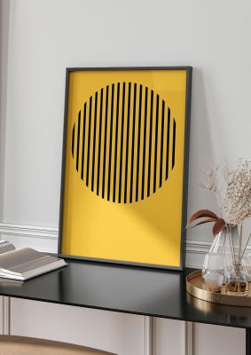 An unframed print of bee stripe four graphical abstract in yellow and black accent colour