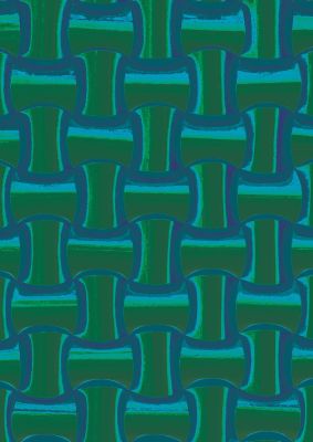 An unframed print of psychedellic trippy pattern pattern abstract in green and blue accent colour