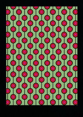 An unframed print of retro pattern pattern abstract in green and red accent colour