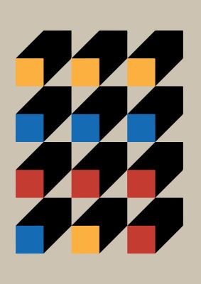 An unframed print of bauhaus inspired block colour two retro in multicolour and beige accent colour
