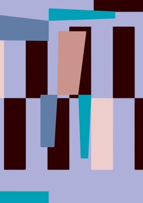 An unframed print of bauhaus puzzle retro in lilac and multicolour accent colour