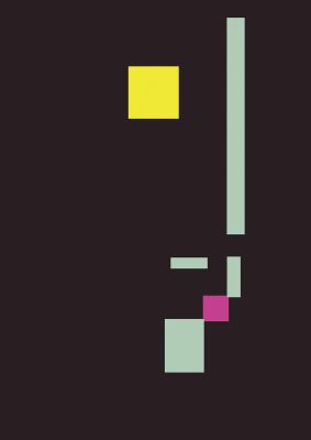 An unframed print of bauhaus inspired face retro in brown and yellow accent colour