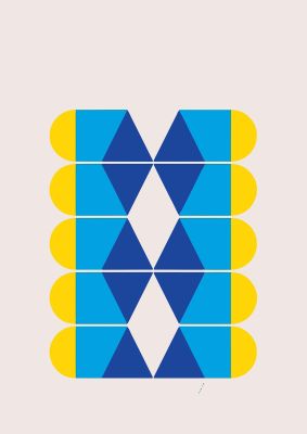 An unframed print of bold bright pattern puzzle retro abstract in blue and yellow accent colour
