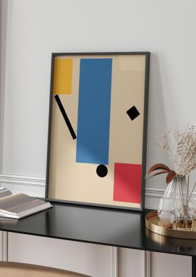 An unframed print of bauhaus inspired shape retro in beige and blue accent colour