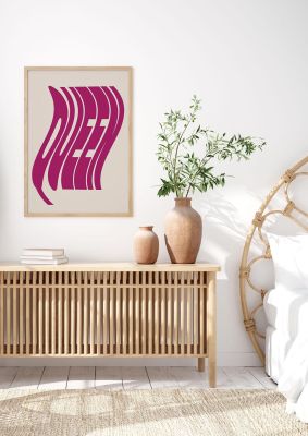 An unframed print of queen wave quote in typography in pink and purple accent colour