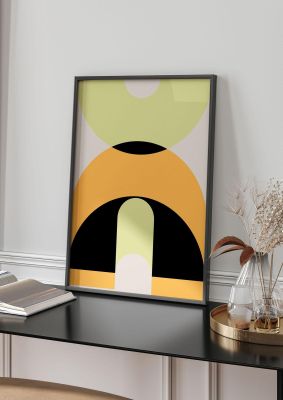 An unframed print of graphic arch yellow six graphical illustration in green and yellow accent colour