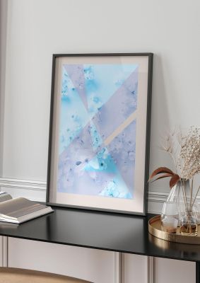 An unframed print of graphic puzzle palm blue two graphical illustration in blue and lilac accent colour