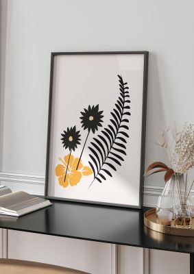An unframed print of mustard flower series four botanical illustration in white and yellow accent colour