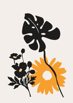 An unframed print of mustard flower series six botanical illustration in white and yellow accent colour