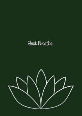 An unframed print of just breathe silver and green lotus botanical graphic in green and white accent colour
