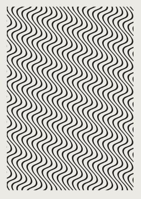 An unframed print of abstract line illusion ecru pattern in grey and black accent colour