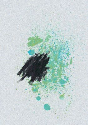 An unframed print of spray paint smudge graphical abstract in grey and multicolour accent colour