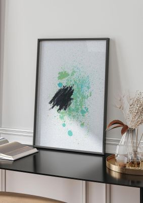 An unframed print of spray paint smudge graphical abstract in grey and multicolour accent colour