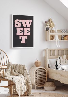 An unframed print of sweet graphical illustration in pink and black accent colour