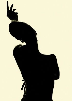 An unframed print of painted figure black ecru graphical illustration in black and beige accent colour