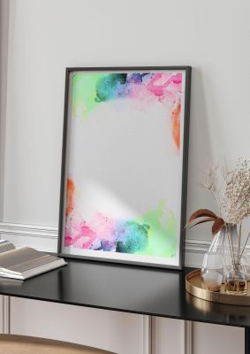 An unframed print of watercolour disc one graphical illustration in grey and multicolour accent colour