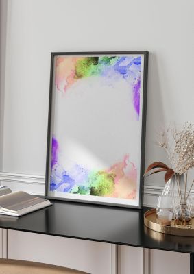 An unframed print of watercolour disc two graphical illustration in grey and multicolour accent colour