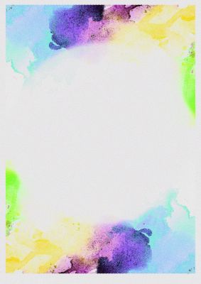 An unframed print of watercolour disc three graphical illustration in grey and multicolour accent colour