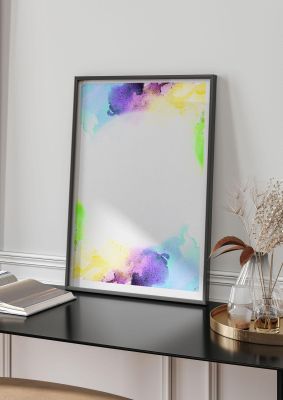 An unframed print of watercolour disc three graphical illustration in grey and multicolour accent colour