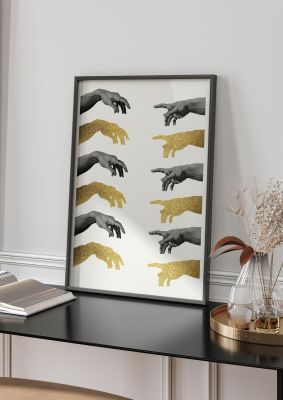 An unframed print of creation of adam gold black cream famous paintings graphic in beige and gold accent colour