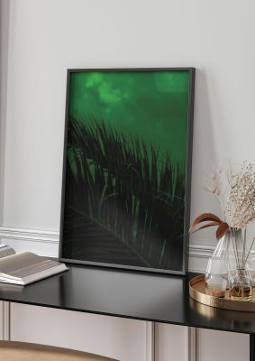 An unframed print of halftone full plant leaf botanical illustration in green and black accent colour