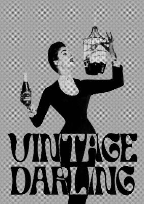 An unframed print of vintage darling halftone graphical in typography in grey and black accent colour