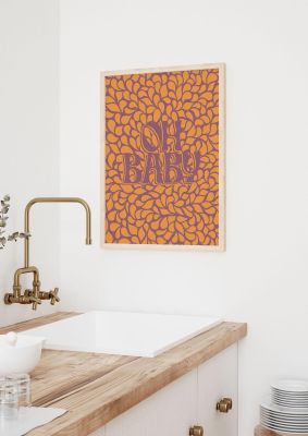 An unframed print of oh baby coral pattern pattern in typography in orange