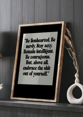 An unframed print of inspirational lionheart grey halftone quote in typography in grey and black accent colour
