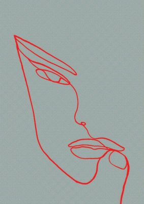 An unframed print of face line illustration red graphical in grey and red accent colour