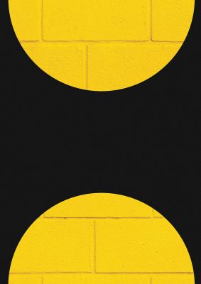 An unframed print of yellow double disc three graphical photograph in black and yellow accent colour