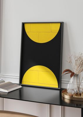 An unframed print of yellow double disc three graphical photograph in black and yellow accent colour